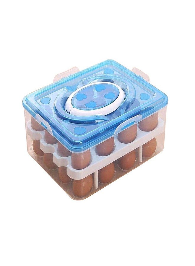 Jukusa Double Layer 32 Grid Egg Storage Box for Vegetable Egg Storage Container Wit Lid and Refrigerator Kitchen Food Outdoor (Blue Color) - Image 2